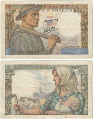 Q5810 Banknote France 10 Francs Mineur 1943 -> Make offer