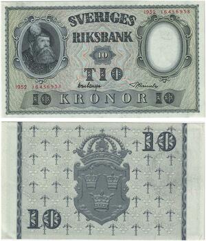 Q5832 Banknote Sweden10 Kronor Gustav I 1952 UNC -> Make offer