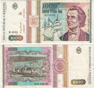 Q5846 Banknote Romania 1000 Lei Mihai Eminescu 1993 -> Make offer