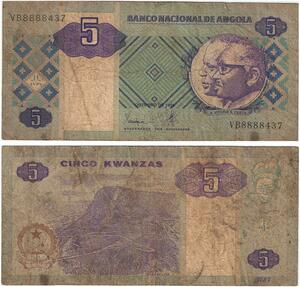 Q5914 Banknote Angola 5 Kwanzas Joe Eduaro Santos Antonio Agnostinho Neto 1999