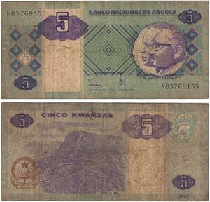 Q5915 Banknote Angola 5 Kwanzas Joe Eduaro Santos Antonio Agnostinho Neto 1999