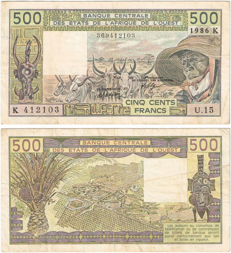 Q5922 Banknote Western African States Bénin 500 Francs 1986 ...