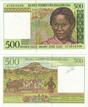 Q5930 Banknote Madagascar 500 Francs 100 Ariary 1994 UNC -> Make offer