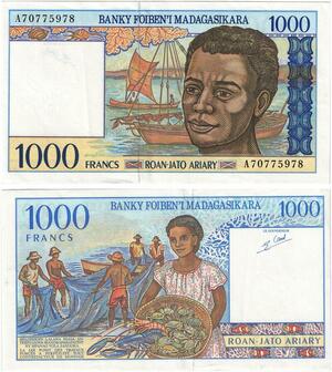Q5934 Banknote Madagascar 1000 Francs 200 Ariary 1994 UNC -> Make offer
