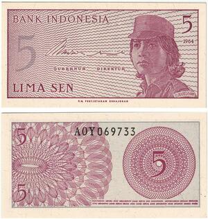 Q5997 Banknote Indonesia 5 Sen1964 UNC -> Make offer