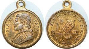 Q6685 Medal Vatican Papal States Pie IX Symbol 1846 Erreur orientation UNC