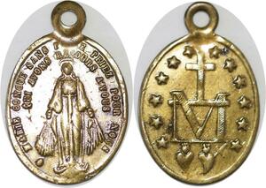 Q6691 Médaille O Marie Priez pour nous Vierge Marie 2 coeurs