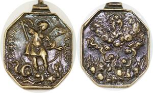 Q6702 Rare Médaille St Michel dragon  Arch anges 16/17th Century