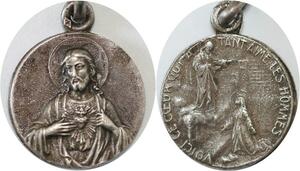 Q6802 Médaille Coeur Jesus Voila ce qui a tant aimé les hommes Silvered