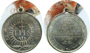 Q7097 Medal Vatican Papal States Christogram IHS 1871 Ad Majorem Gloriam AU