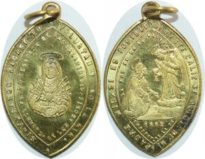 Q7854 Spanish Medal Virgin Mary Jesus Las Calamidades 1862 UNC   