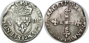 Q7943 Rare 1/8 Ecu Henri III 158- 9 Rennes Argent Silver > Make Offer