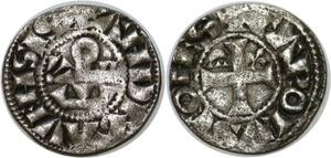 Q7953 Rare Comté Obole Charles I d&#039;Anjou 1246 1285 Carolvs Omega Lis