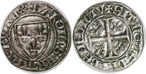 Q7979 Rare Blanc Guénar Charles VI 380-1422 Rouen 15è point Argent > Offer