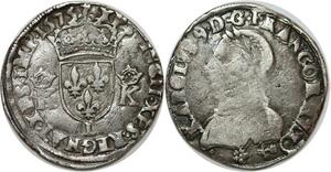 Q7981 Rare Teston Henri III au nom Charles IX 4e type 1575 Bayonne Argent