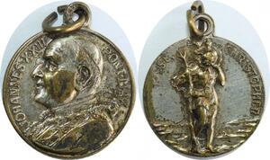 Q8266 Medal Vatican Papal States Pope John XXIII & St Christopher Silvered  -> Offre