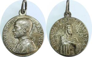 Q8292 Medal Vatican Papal States Pope Pius XII St Jean de Britto Silvered -> Offre