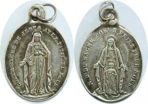 Q8318 Médaille Notre Dame du Sacré Coeur Paris Ayez pitié de nous Argenté