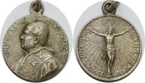 Q8322 Medal Vatican Papal States Pope Pius XI Jesus Christ Cross Silvered 