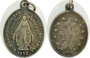 Q8334 Medaille Vierge O Marie Sans Péché Priez Pour Nous 1830 Argenté