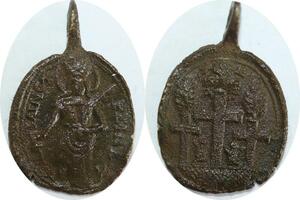 Q8338 Medal Papal States Vatican Sancta Reine 3 ormeaux 17th Century