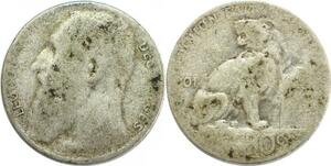 Q8339 Belgique 50 Centimes Lion 1901 Argent Silver 