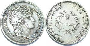 Q8592 Rare Italy Napoli 2 Lire Gioacchino Napoleone Murat 1813 Silver