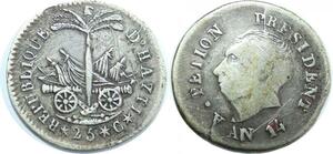 Q8598 Haiti 25 Centimes President Alexandre Pétion An 14 1817/8 Silver
