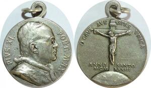 Q8637 Medal Vatican Papal States Pius XI Crucifix Jesus 1933 Silvered >Offer