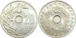 Q8652 Griechenland Greece 20 Lepta Konstantin II 1966 UNC ->Make offer