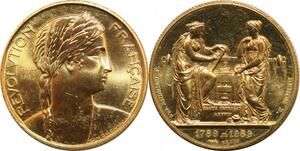 Q8656 Rare Médaille module 20 Francs 1989 Paris Or Gold Delannoy Bronze UNC