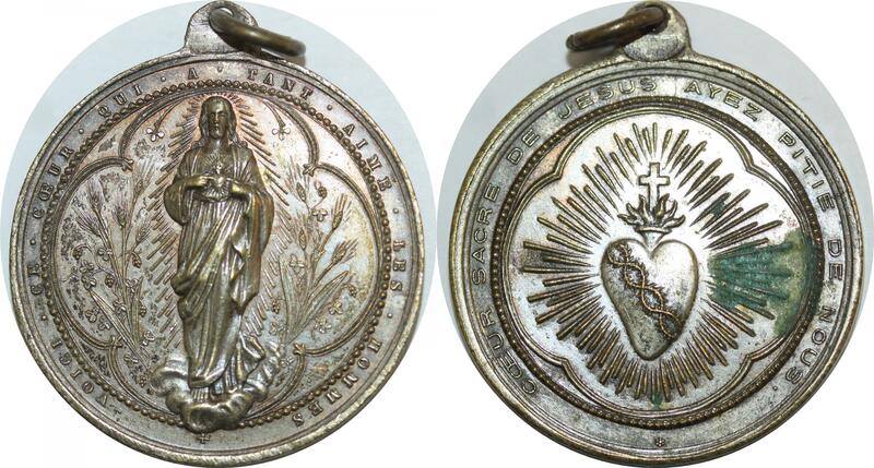 Médaille Argent XIXe Siècle - Cœur Sacré De Jésus 'Ayez Pitié De Nous' - 24x17 Mm - Neuf