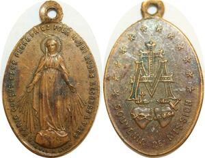 Q8660 Médaille O Marie Concue Sans Pêché 1830 Priez pour nous 2 coeurs