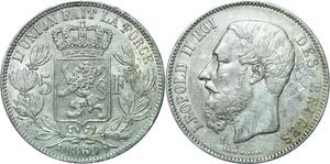 R1028 Belgium 5 Francs Leopold II Roi des Belges 1869 Argent -> Make offer