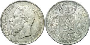 R1042 Belgium 5 Francs Leopold II Roi des Belges 1869 Argent -> Make offer