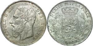 R1043 Belgium 5 Francs Leopold II Roi des Belges 1873 Argent -> Make offer