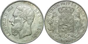 R1045 Belgium 5 Francs Leopold II Roi des Belges 1873 Argent -> Make offer