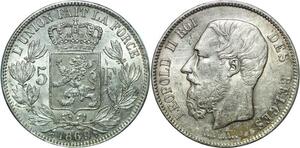 R1047 Belgium 5 Francs Leopold II Roi des Belges 1869 Argent AU -> Make offer