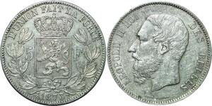 R1054 Belgium 5 Francs Leopold II Roi des Belges 1873 Argent -> Make offer