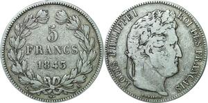 R1064 France 5 Francs Louis Philippe I 1843 A Paris Argent -> Make offer