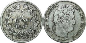 R1071 France 5 Francs Louis Philippe I 1839 W Lille Argent -> Make offer