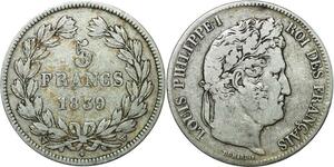 R1072 France 5 Francs Louis Philippe I 1839 W Lille Argent -> Make offer