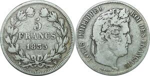 R1073 France 5 Francs Louis Philippe I 1835 W Lille Argent -> Make offer