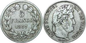 R1074 France 5 Francs Louis Philippe I 1837 A Paris Argent Silver -> Make offer