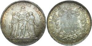 R1080 France 5 Francs Hercule 1873 A Paris Argent Silver AU UNC -> Make offer