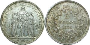 R1085 France 5 Francs Hercule 1873 A Paris Argent Silver AU+ -> Make offer