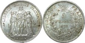 R1088 Rare France 5 Francs Hercule 1876 A Paris Argent Silver SPL UNC -> M offer