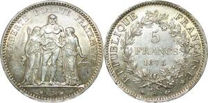 R1102 France 5 Francs Hercule 1873 A Paris Argent Silver UNC -> Make offer