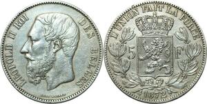 R1105 Belgique 5 Francs Leopold II 1872 Silver -> Make offer