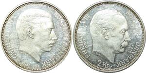 R1128 Denmark 2 Kroner Frederik VIII Christian X 1912 VBG Silver AU -> Make offer